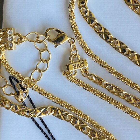 FAC Long Layered Sparkly Gold Tone Necklace NWT - Picture 3 of 7